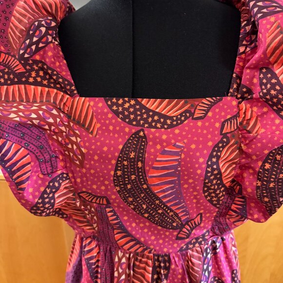 Farm Rio Tiered Pink Wild Bananas Midi Dress  Size XS - Picture 2 of 9